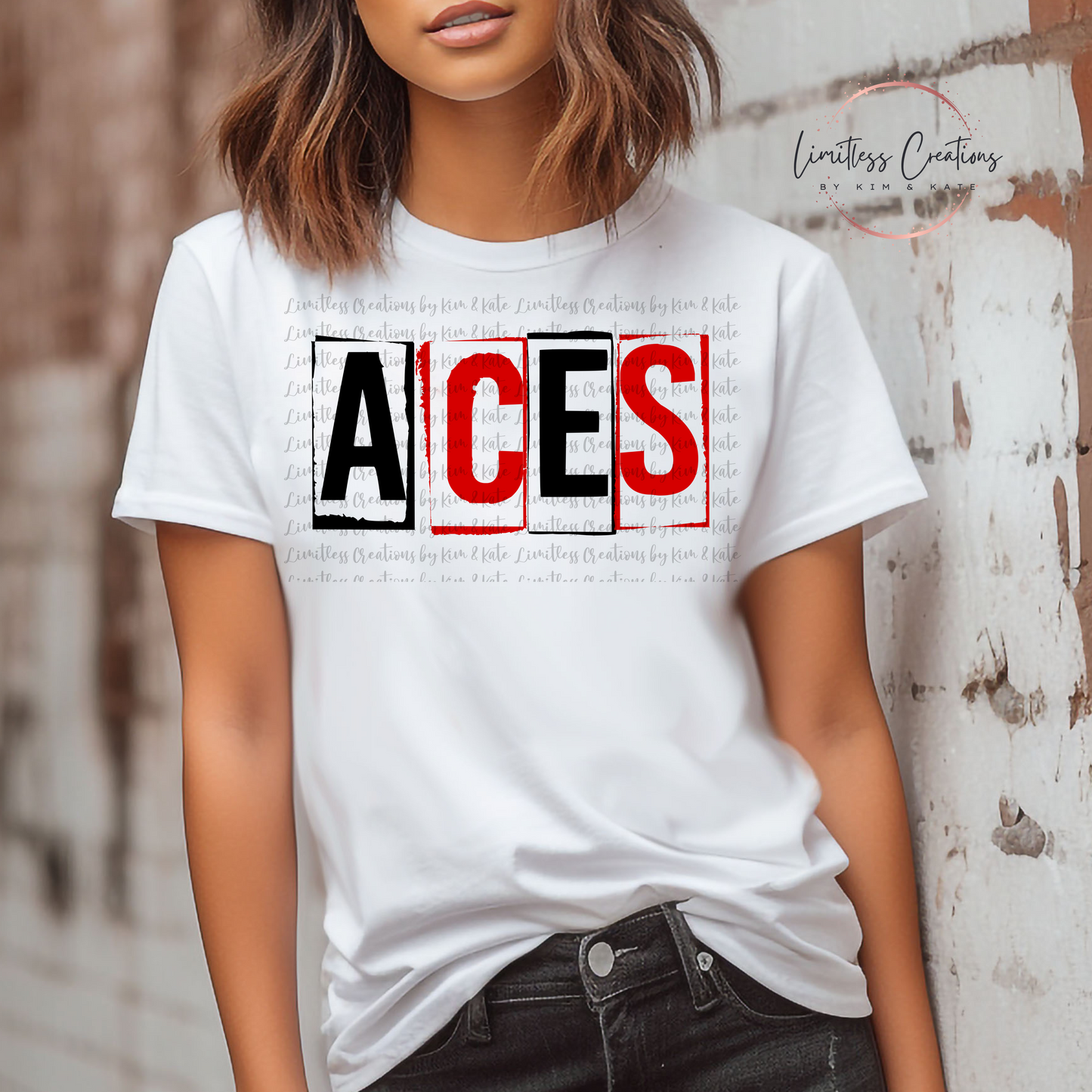 Aces Block words Graphic Shirt
