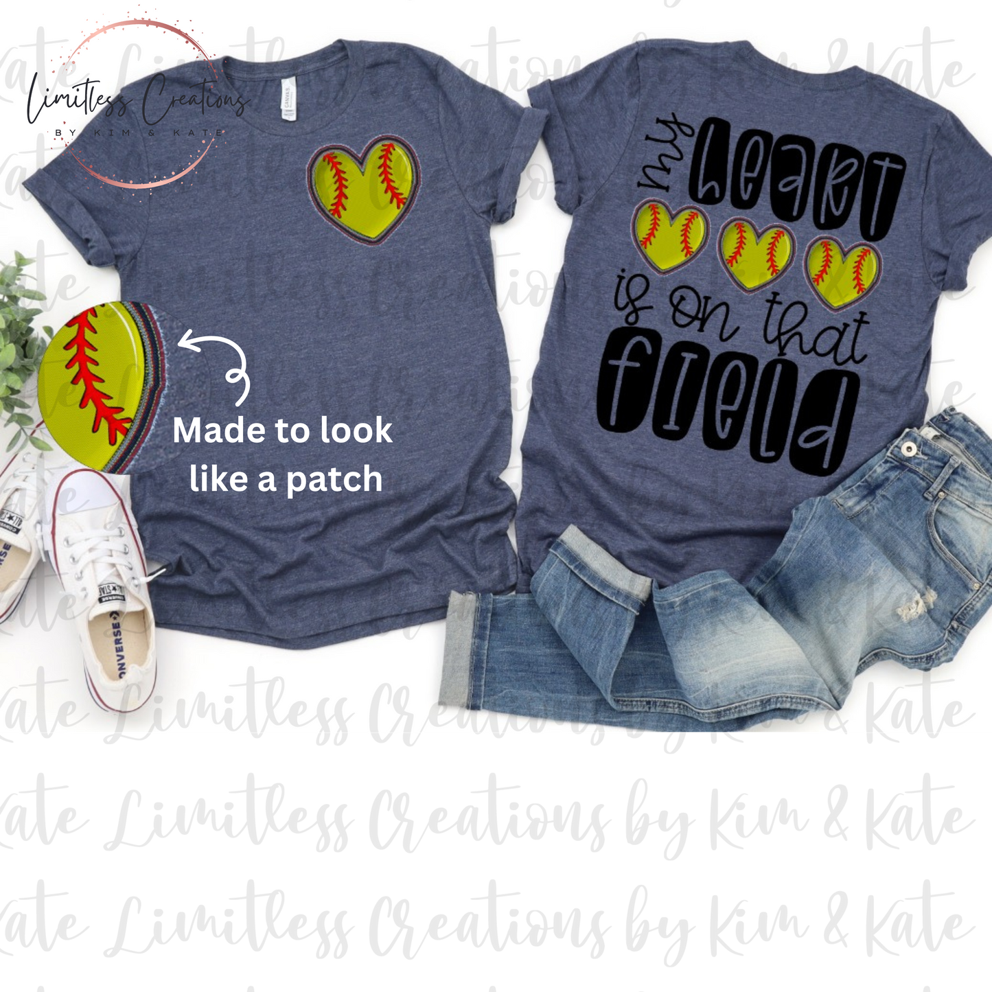 My Heart Is On That Field Faux Patch design Shirt
