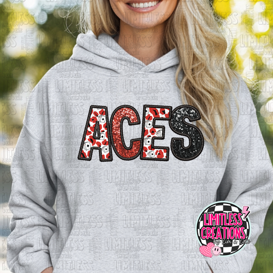 Aces Faux Embroidery Design Graphic Shirt