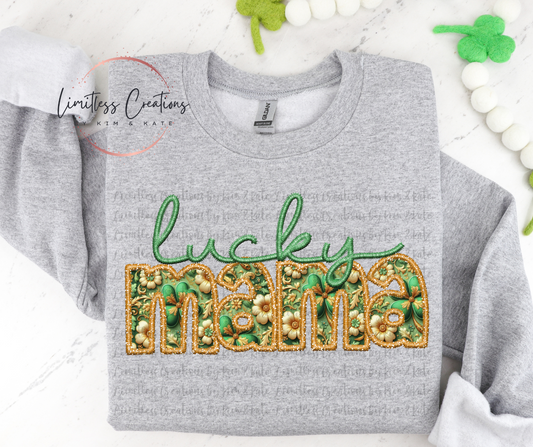 Faux Embroidery Lucky Mama  Shirt