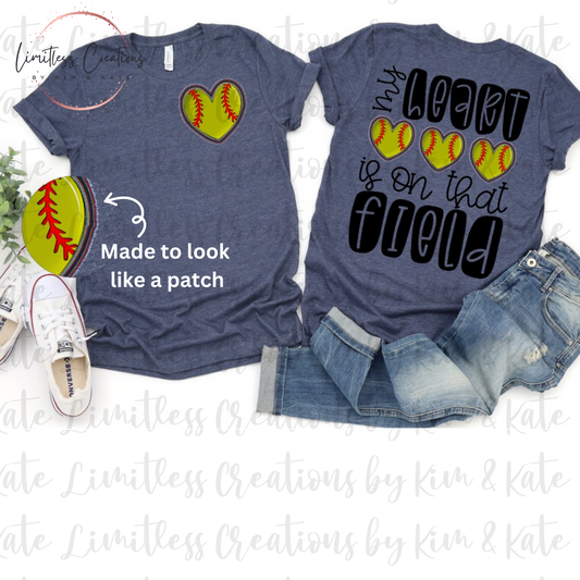 My Heart Is On That Field  Faux Patch design Shirt