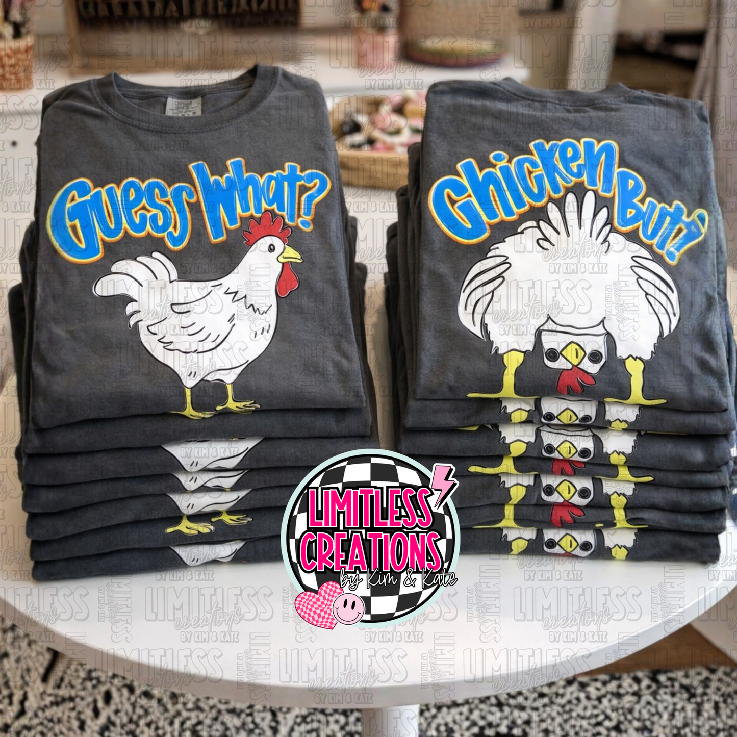 Guess What? Chicken Butt Funny Graphic Tee | Front & Back Shirt | Adult Humor Tee