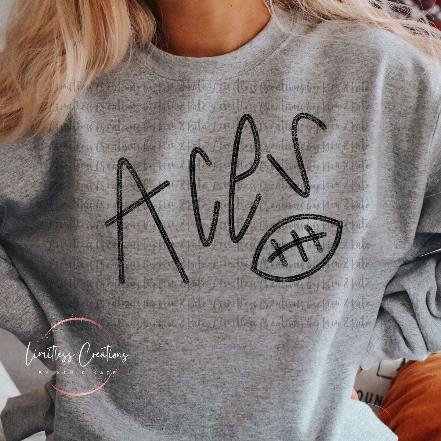 Aces handwritten font shirt with football