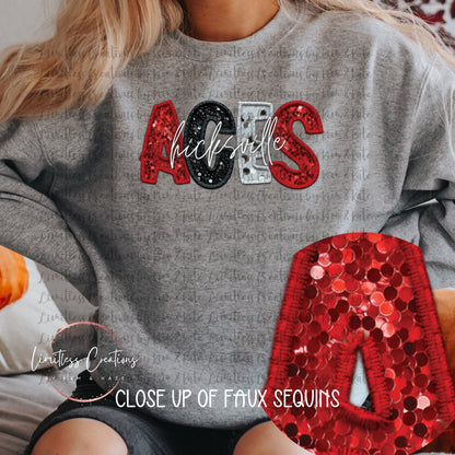 Red Black and White Faux Sequin Aces Shirt