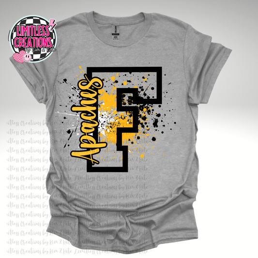 Fairview Apaches Initial Paint Splatter Shirt