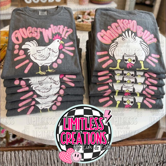 Guess What? Chicken Butt Funny Graphic Tee | Front & Back Shirt | Adult Humor Tee