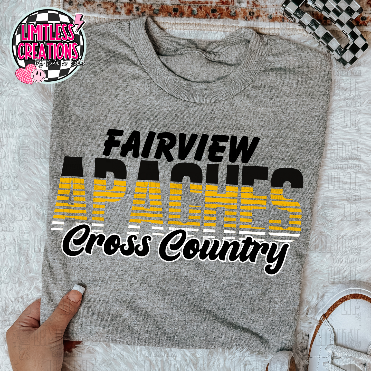 Fairview Apaches Cross Country Striped Words Shirt