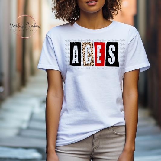 Aces Block words with Cheetah print  Graphic Shirt