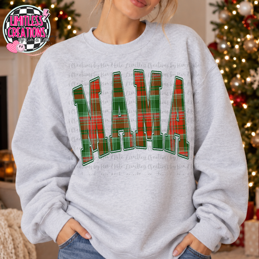 Mama Christmas Plaid Name Apparel