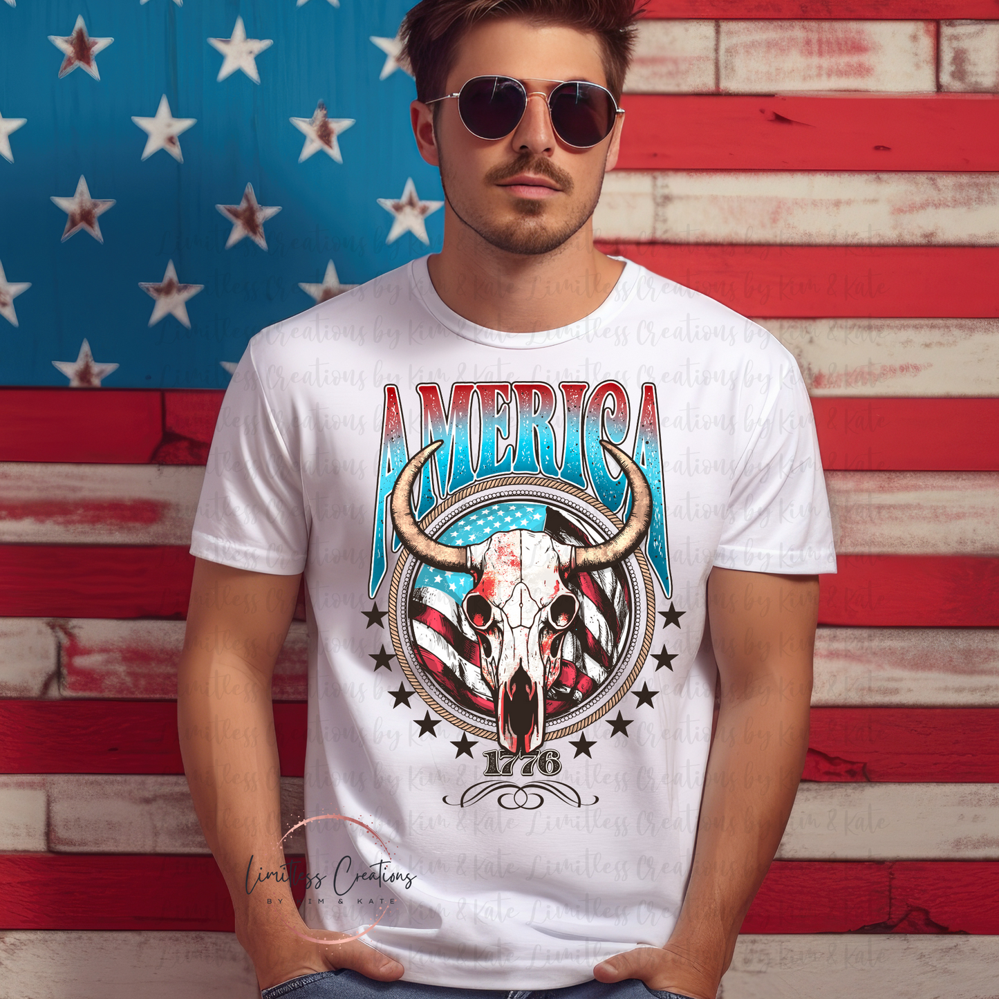 AMERICA 1776 COW SKULL SHIRT