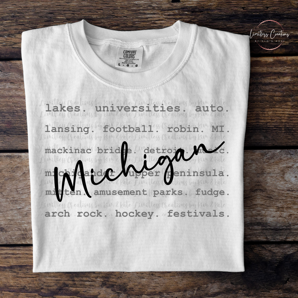 Michigan typography/word art shirt