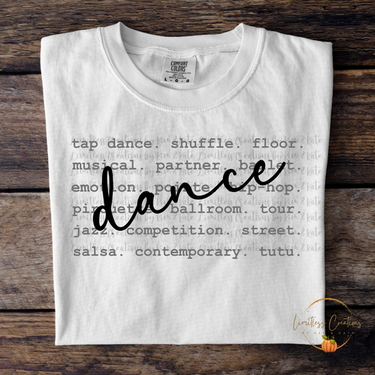 Dance typography/words art shirt