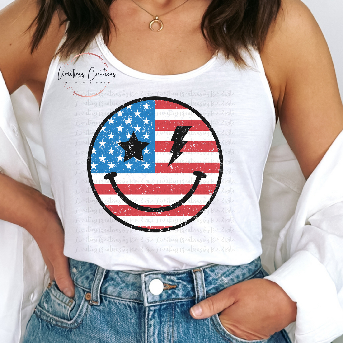 HAPPY FACE AMERICAN FLAG SHIRT