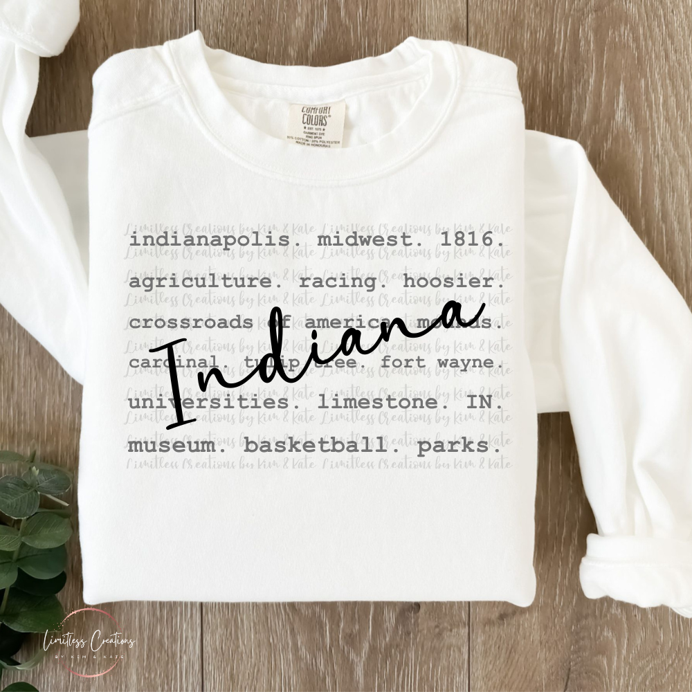 Indiana typography/word art shirt