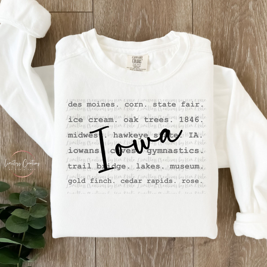 Iowa typography/word art shirt