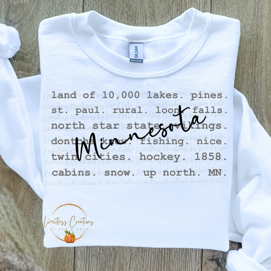 Minnesota typography/word art shirt