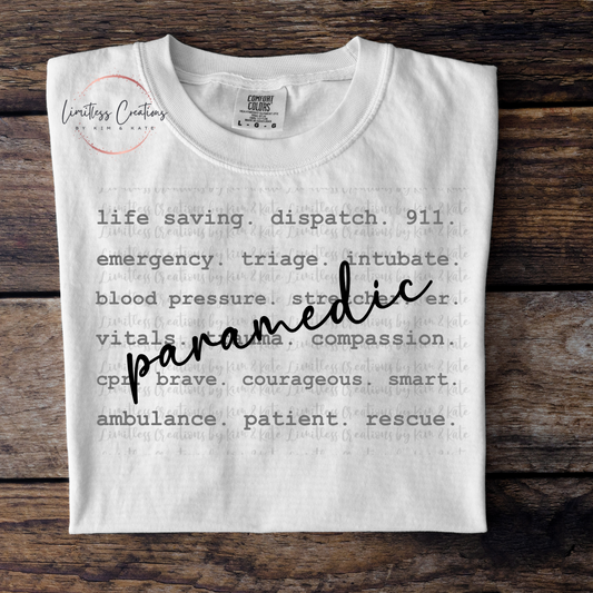 Paramedic typography/word art shirt