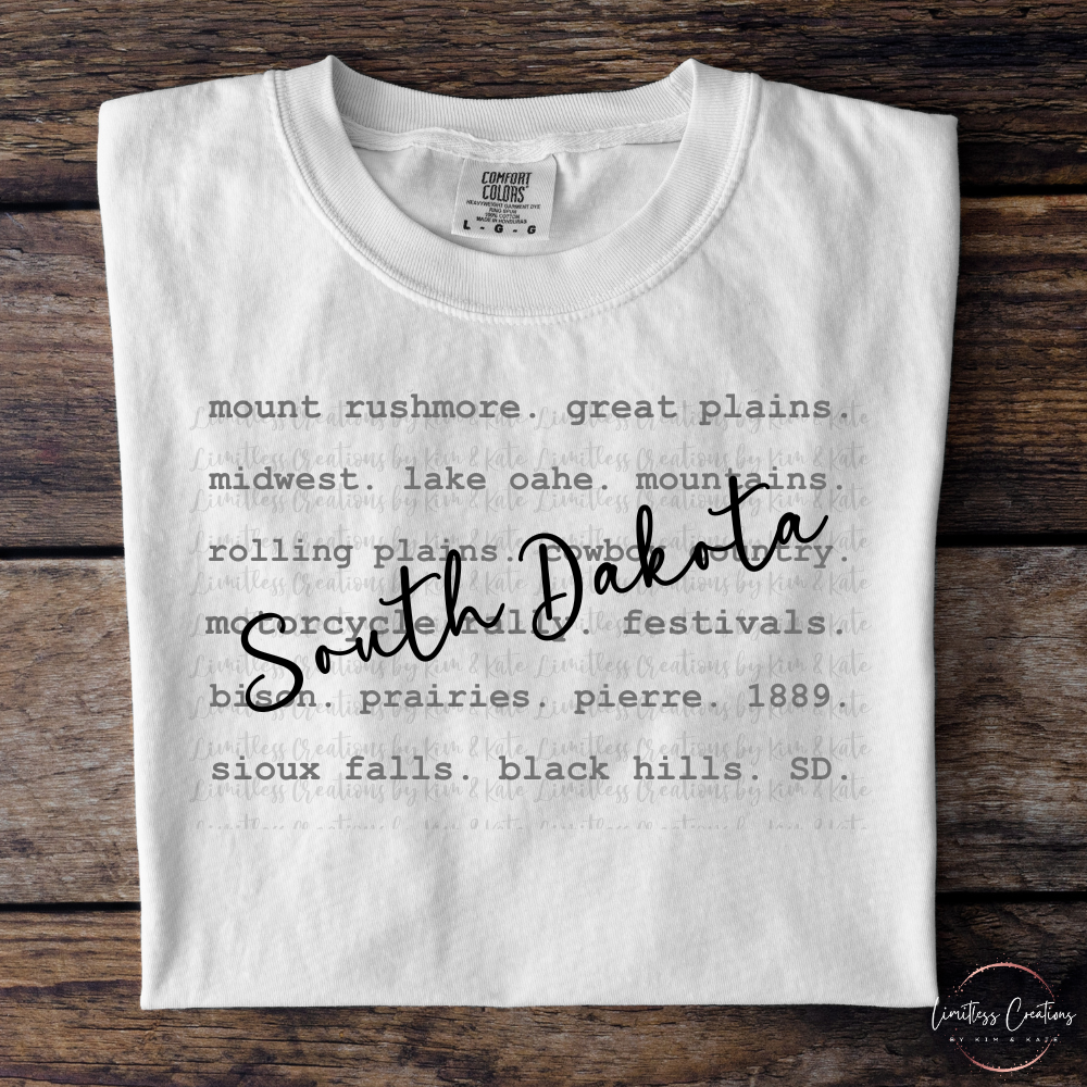 South Dakota typography/word art shirt