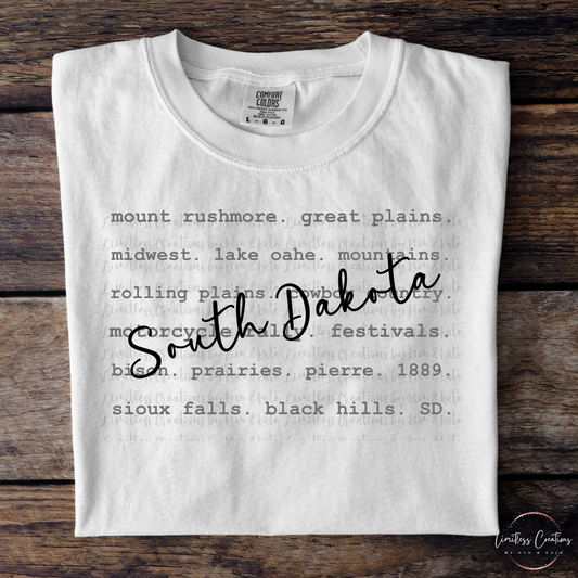 South Dakota typography/word art shirt