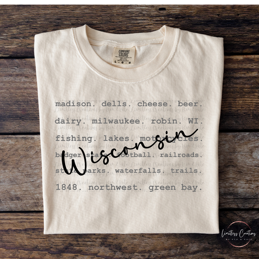 Wisconsin typography/word art shirt