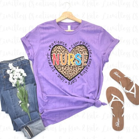 NURSE LEOPARD PRINT HEART SHIRT