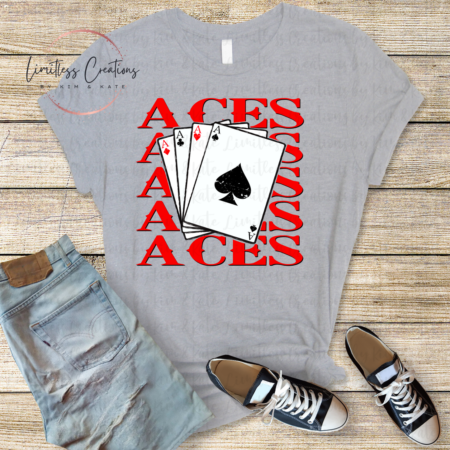 Aces Stacked Words with Cards Shirt