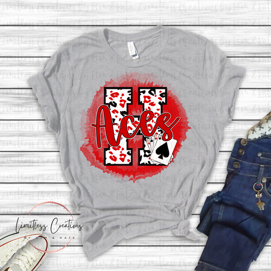 Leopard Print Red & Black H with Aces and cards School Spirit Shirt