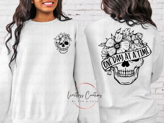 One Day At A Time  Floral Skull Shirt